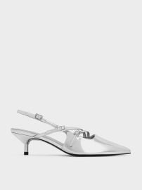 Silver Metallic Buckle-Strap Kitten Heel Slingback Pumps - Silver - Sale - CHARLES KEITH US at Charles & Keith