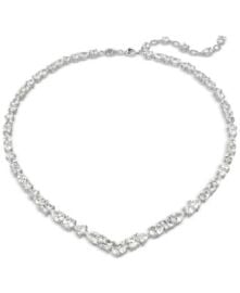 Silver-Tone Crystal V-Shape Collar Necklace, 15\