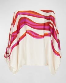 Silvia Tcherassi Bellagio Wave Print One Shoulder Silk Blouse at Neiman Marcus