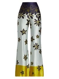 Silvia Tcherassi Como Floral Colorblocked Pants In Navy Citrine Floral at Saks Fifth Avenue
