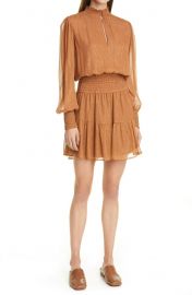 Silvie Smocked Long Sleeve Silk Blend Dress at Nordstrom