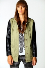 Similar jacket with leather sleeves at Boohoo