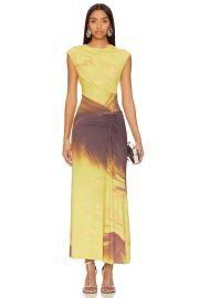 Simkhai Acacia printed stretch satin midi dress at Revolve