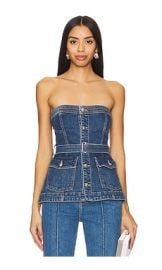 Simkhai Cyan Belted Bustier Top In Marine Wash at Revolve