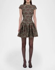 Simkhai Elowen Short Sleeve Fit Flare Jacquard Mini Dress at Neiman Marcus
