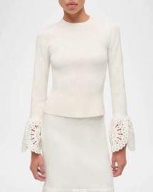 Simkhai Elyse Long Sleeve Embroidered Cuff Top at Neiman Marcus