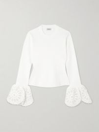 Simkhai Elyse scalloped guipure lace trimmed ribbed knit top at Net a Porter