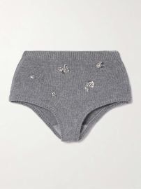 Simkhai Georgie Crystal embellished Wool and Cashmere blend Shorts in Heather Grey at Net a Porter
