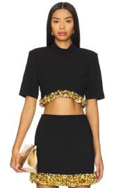 Simkhai Jalen Short Sleeve Cropped Top In Black at Revolve