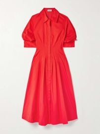 Simkhai Jazz Pleated Midi Shirt dress in Red at Net a Porter