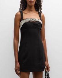 Simkhai Lenny Crepe Crystal Mini Slip Dress at Neiman Marcus