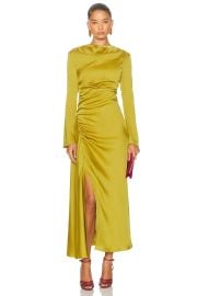 Simkhai Odessa draped gathered satin midi dress at FWRD