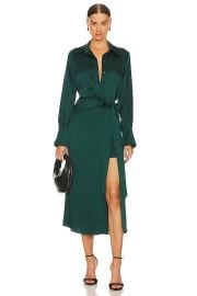 Simkhai Samba Draped Midi Shirtdress in Emerald at Revolve