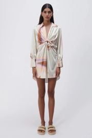 Simkhai Seafoam Marble Print Roma Marble Printed Satin Draped Front Mini Dress Verishop at Verishop