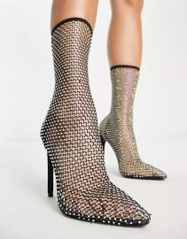 Simmi London mesh diamante heeled shoes in black at ASOS