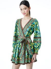 Simona Mini Wrap Dress In Beach Bliss Sunflower Multi  Alice And Olivia at Alice + Olivia