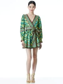 Simona Mini Wrap Dress In Beach Bliss Sunflower Multi  Alice And Olivia at Alice + Olivia