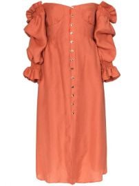 Simona off-the-shoulder puff sleeve button down midi dress at Farfetch