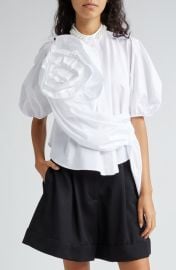 Simone Rocha Beaded Ruffle Puff Sleeve Cotton Button-Up Shirt at Nordstrom