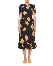 Simone Rocha Floral-Print Crepe de Chine Midi Dress   Neiman Marcus at Neiman Marcus