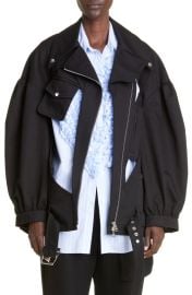 Simone Rocha Longline Cutout Cotton Twill Biker Jacket at Nordstrom