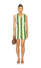 Simonmiller Carob Printed Linen Mini Dress In Cream Green Stripe at Revolve