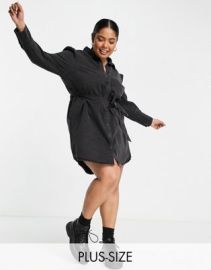 Simply Be denim shirt dress in washed black at ASOS