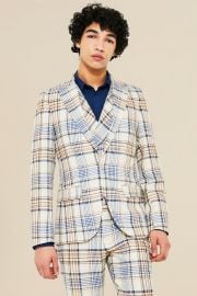 Single Breasted Check Skinny Suit Jacket at Boohoo