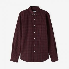 Single Needle Shirt in Burgundy Navy Check at Steven Alan