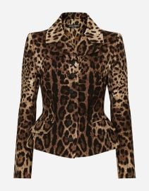 Single-breasted double crepe jacket with leopard print at Dolce & Gabbana