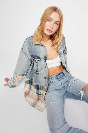 Sirius Plaid Mixed Denim Jacket  at Free People