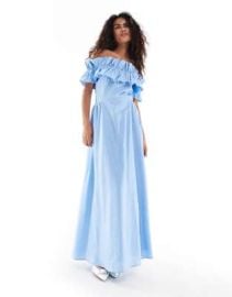 Sister Jane gathered bardot maxi dress in blue at ASOS