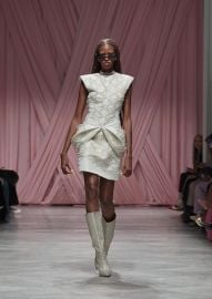 Sitara Embroidered Ivory Faille Mini Dress with Moulded Peplum at Bibhu Mohapatra