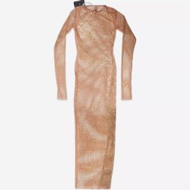 Skims Gold Stretch Net Long Sleeve Dress at eBay