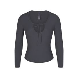 Skims Tie Front Long Sleeve Top at Skims