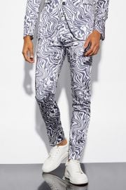 Skinny Marble Print Suit Trousers at Boohoo