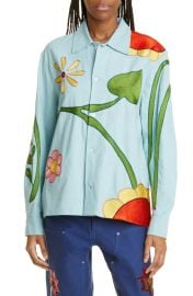 Sky High Farm Workwear Gender Inclusive Embroidered Flower Cotton Button-Up Shirt at Nordstrom