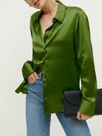 Sky Relaxed Silk Top - Long Sleeve Reformation at Reformation