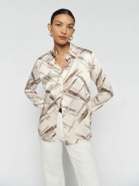 Sky Relaxed Silk Top - Long Sleeve Reformation at Reformation