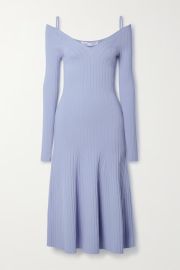 Sky blue Cold-shoulder ribbed-knit midi dress PROENZA SCHOULER WHITE LABEL NET-A-PORTER at Net a Porter