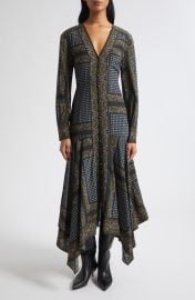 Skye Tile Print Long Sleeve Handkerchief Hem Silk Blend Shirtdress at Nordstrom