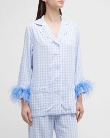 Sleeper Party Gingham-Print Feather-Trim Pajama Set at Neiman Marcus