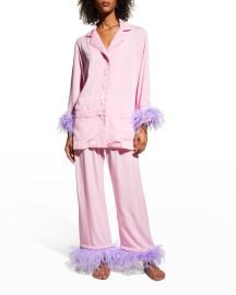 Sleeper Party Pajama Set w Double Feather Trim at Neiman Marcus