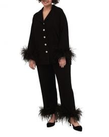 Sleeper Party Pajama Set with Double Feather Trim at Neiman Marcus