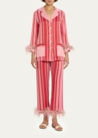 Sleeper Party Striped Feather-Trim Pajama Set - Bergdorf Goodman at Bergdorf Goodman