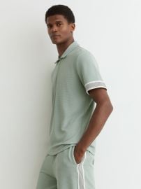 Sleeve-Trim Half-Zip Polo Shirt in Mint Green - Size XS at Reiss