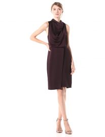 Sleeveless Cowl Drape Satin Crepe Combo Dress by Halston at Amazon