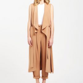 Sleeveless Draped Longline Jacket With Tie Belt by Paisie at Wolf and Badger