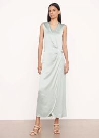 Sleeveless Draped Pleat Wrap Dress in Dresses amp Skirts at Vince