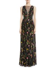 Sleeveless Floral-Print Long Evening Gown at Bergdorf Goodman